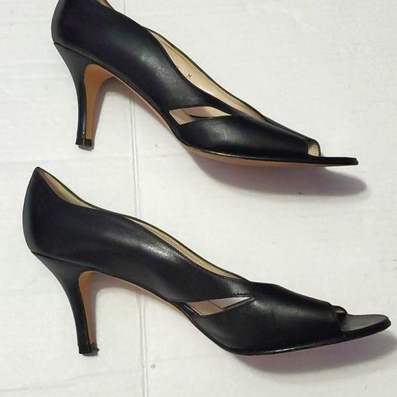 Talbots Leather Black Open-toe Classic Career Modest Heels - Picture 6 of 10
